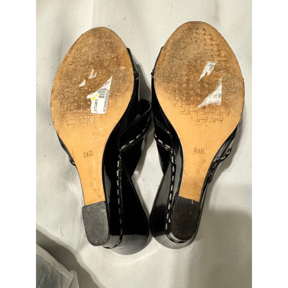 Cole Haan Black Patent Wedge Sandals with White Stitching Size 8.5 - Picture 5 of 5